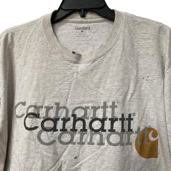 Destroyed Distressed Carhartt Gray Logo Tee Tshirt Men M Paint oil splatter - Picture 4 of 8